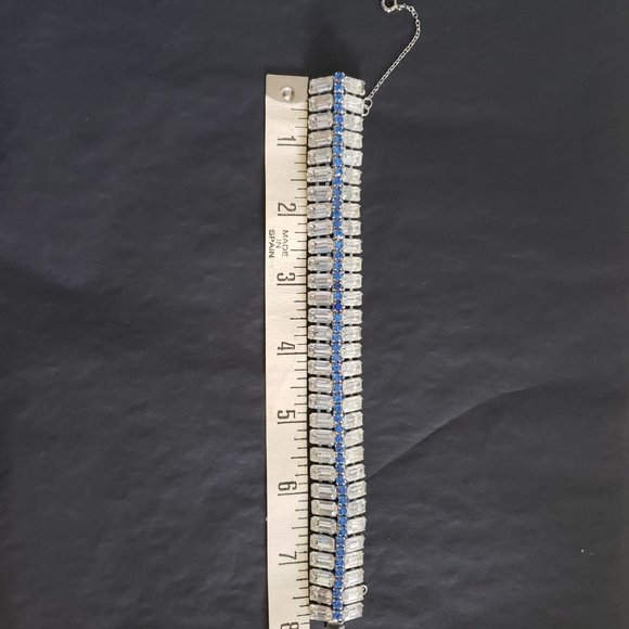 Vintage Cubic Zirconia Silver with Blue Cuff Bracelet - Picture 10 of 10